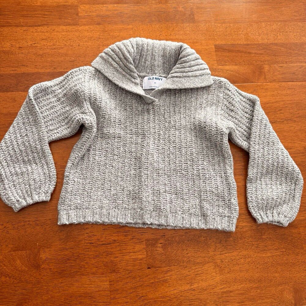 Old Navy Unisex Kids 4T Gray Collared Rib-Knit Pullover Sweater Long Sleeve